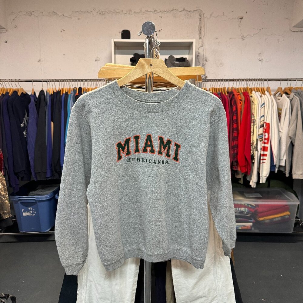 VINTAGE 1990'S MIAMI HURRICANES COLLEGIATE SWEATER IN GREY